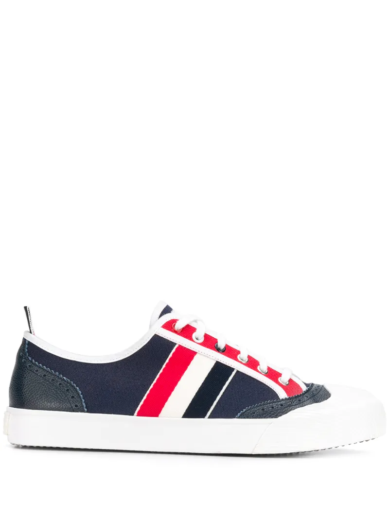 THOM BROWNE CANVAS BROGUING LOW TOP SNEAKERS