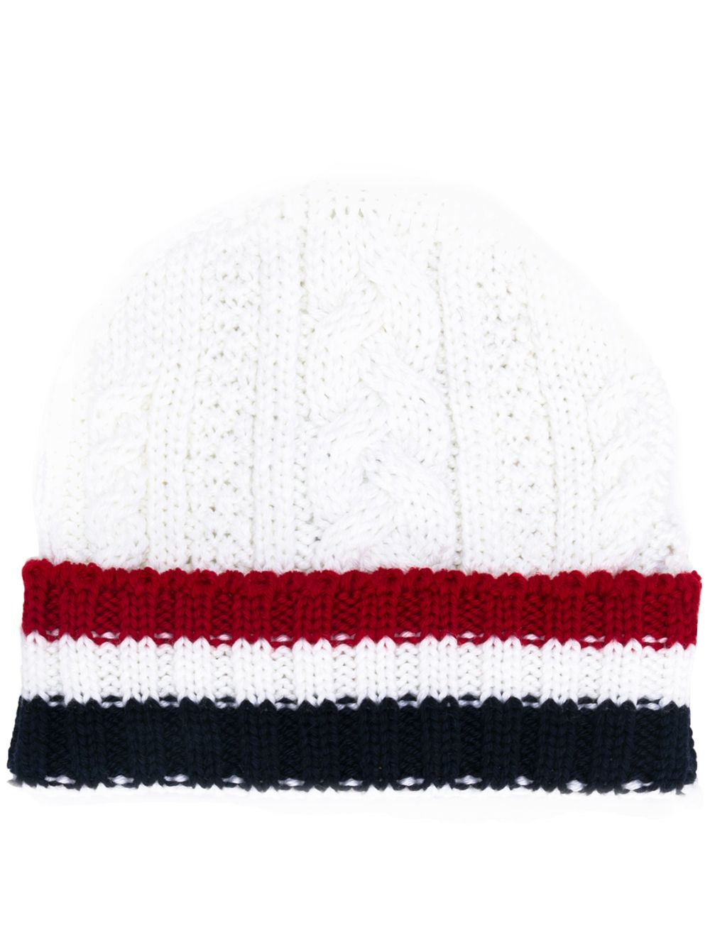 Thom Browne Cable Knit Beanie In White