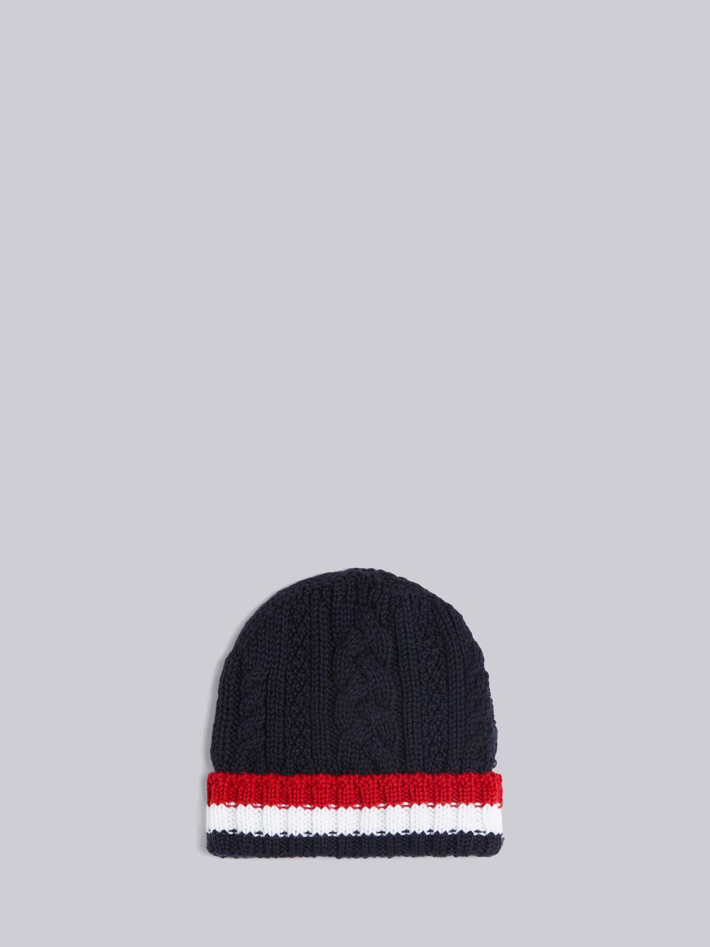 THOM BROWNE THOM BROWNE NAVY MERINO ARAN CABLE RWB HAT,MKH056A0001414121797