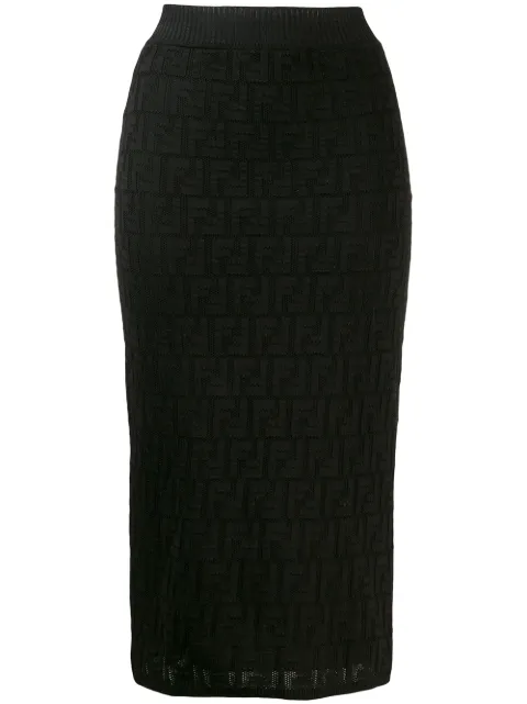 Click to view more detailed imagery on our partner's website Fendi Ff Knitted Straight-cut Longuette Skirt In F0gme-black