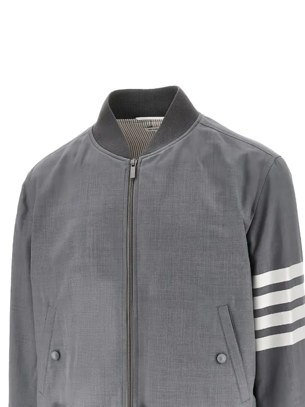 THOM BROWNE ジャケット グレー Thom Browne stripe-detail Bomber Jacket | Grey | FARFETCH