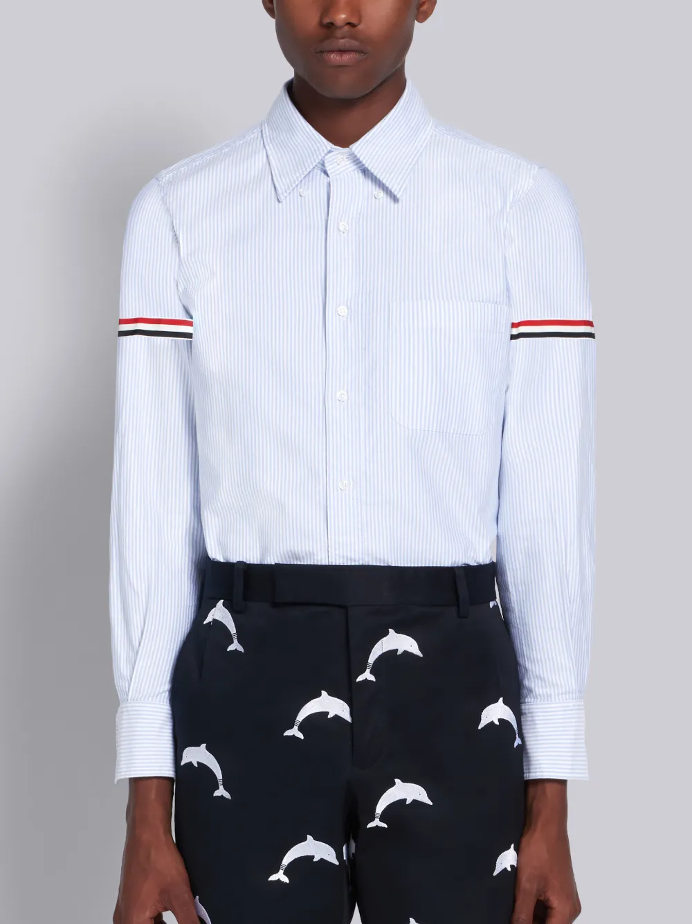 Thom Browne Blue Funmix Straight Fit Armband Stripe Shirt In Blue