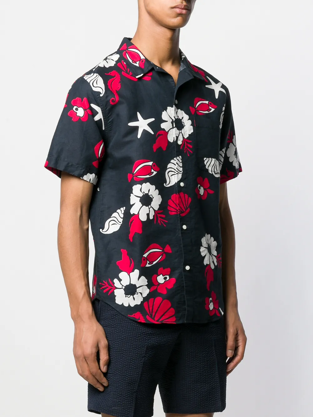  Thom Browne Rwb Multi Heavy Voile Short Sleeve Shirt   Blau 