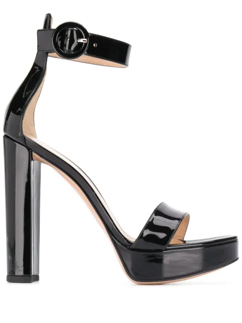 Click to view more detailed imagery on our partner's website Gianvito Rossi Patent Platform 100mm Sandals In Nero Black