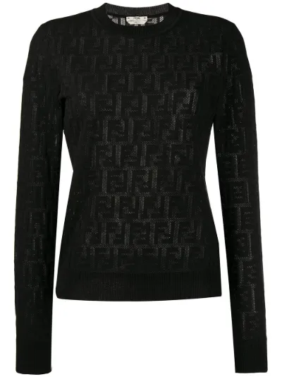 FENDI jacquard knit FF logo sweater black | MODES