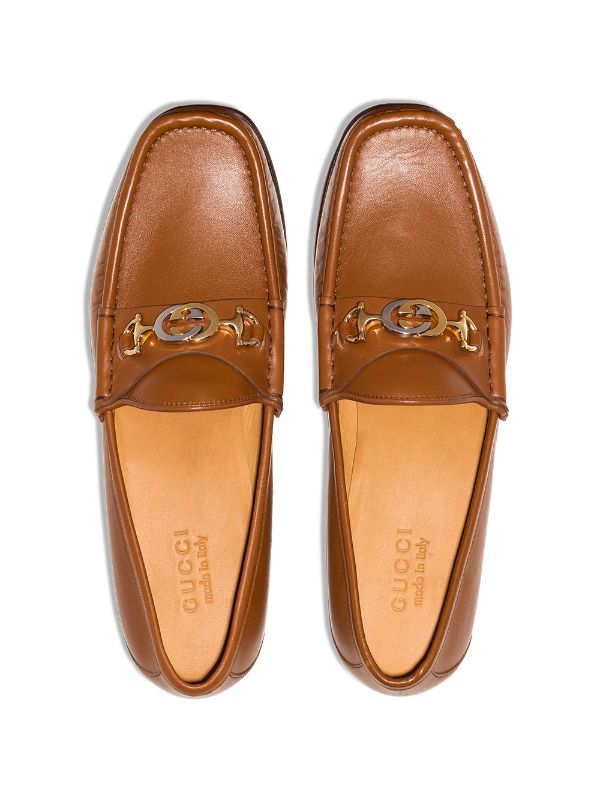 Shop brown Gucci Roos horsebit loafers 