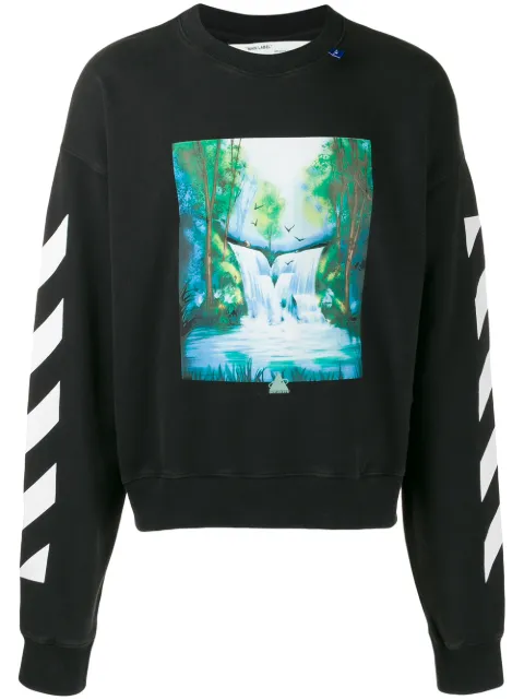 Click to view more detailed imagery on our partner's website Off-White Waterfall Logo-Print Cotton-Jersey Sweatshirt In Black