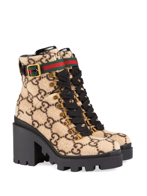 GUCCI BEIGE GG LOGO WOOL ANKLE BOOT