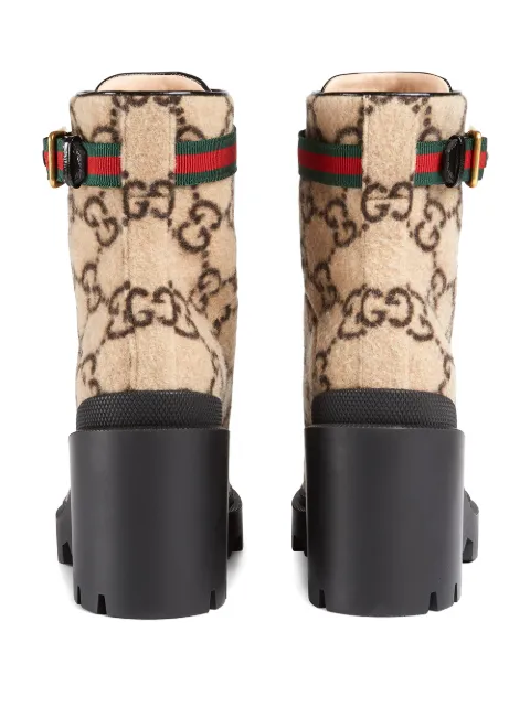 GUCCI BEIGE GG LOGO WOOL ANKLE BOOT