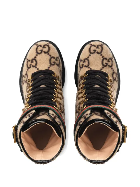 GUCCI BEIGE GG LOGO WOOL ANKLE BOOT