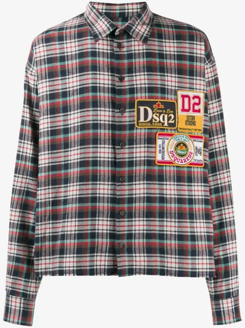 DSQUARED2 plaid logo patch shirt