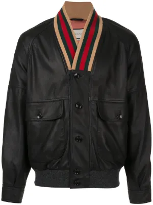 gucci leather jacket with web