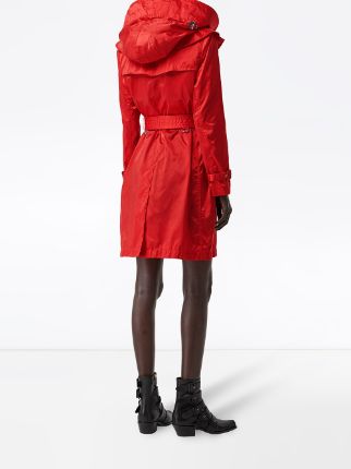 red trench coat with hood