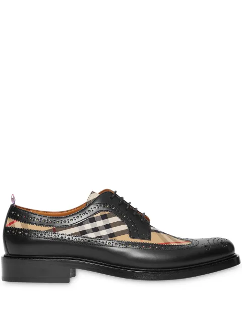 Burberry Sapato derby de couro com detalhe xadrez