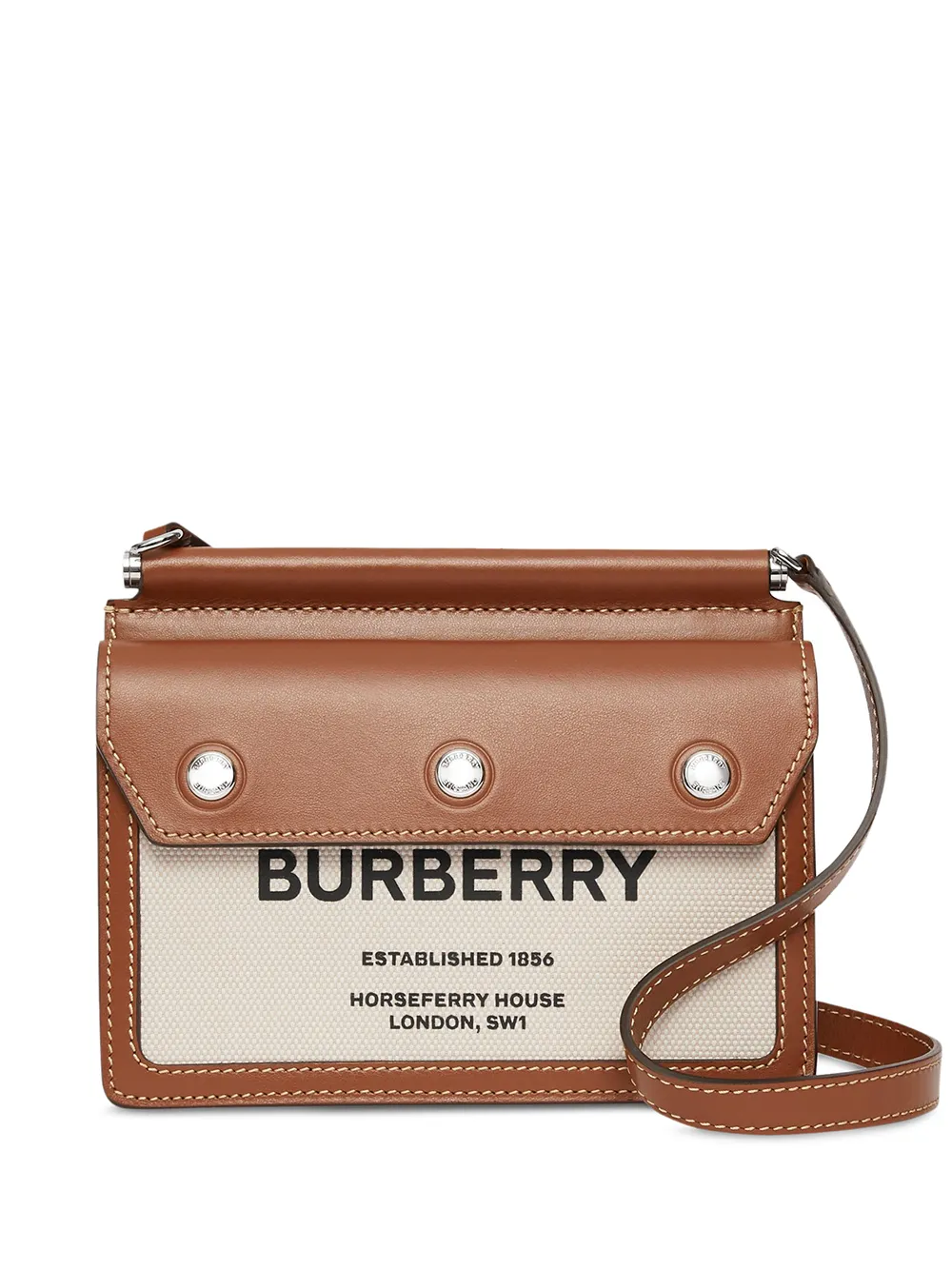 Burberry Mini Horseferry Print Leather And Canvas Title Bag In Brown