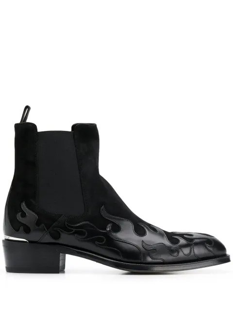 Click to view more detailed imagery on our partner's website Alexander Mcqueen 'Flame' Patchwork Leather And Suede Chelsea Boots In 1069