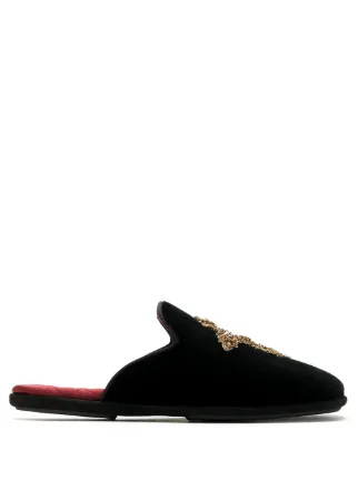 【関税&送料込】Dolce & Gabbana Embroidered Fabric Slippers Dolce & Gabbana Embroidered Velvet Slippers | Black | FARFETCH
