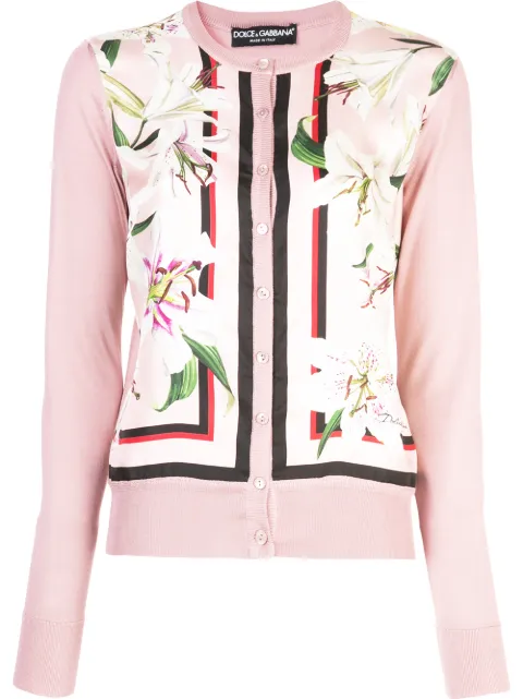 Click to view more detailed imagery on our partner's website Dolce & Gabbana Long-Sleeve Lily Print Cardigan In Pink