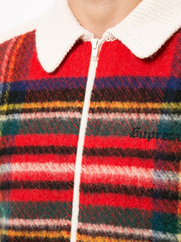 supreme plaid front zip sweater