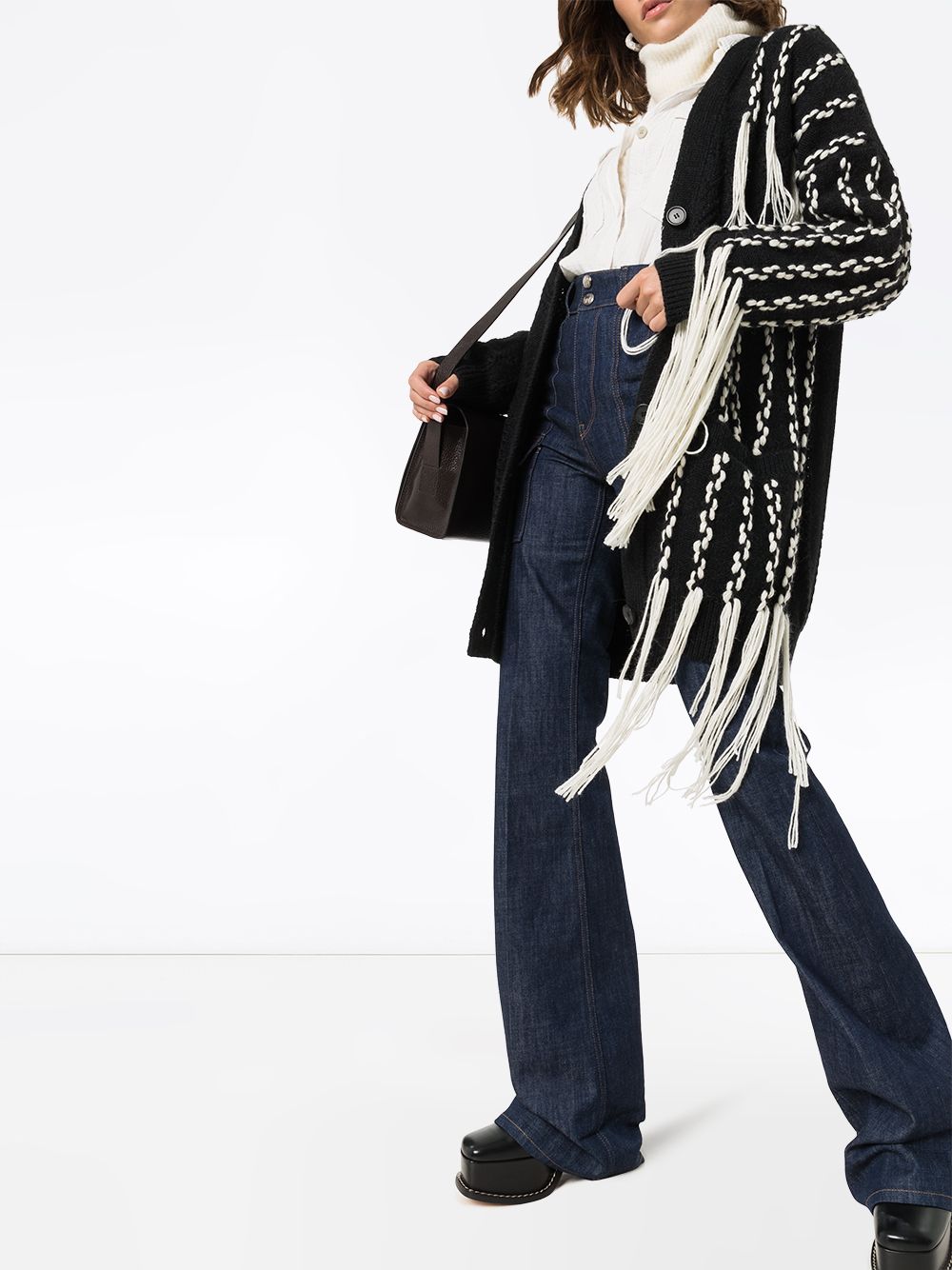 фото Loewe contrast detail fringed asymmetric cardigan