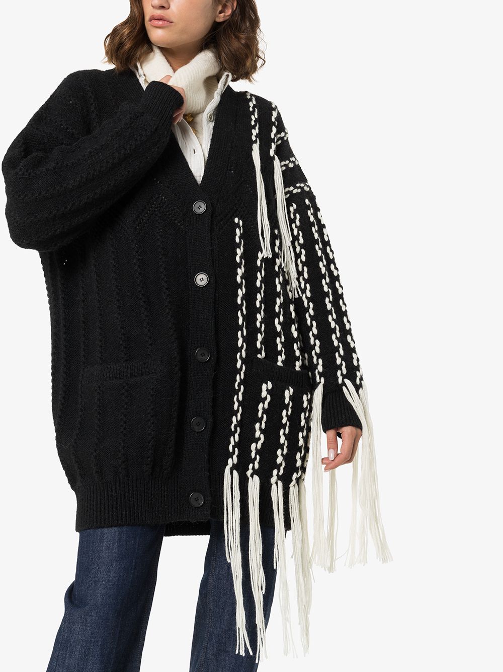 фото Loewe contrast detail fringed asymmetric cardigan