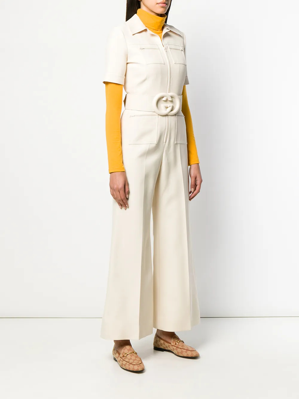 gucci wool silk belted jumpsuit