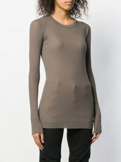 RICK OWENS RICK OWENS LONG SLEEVE RIBBED T-SHIRT - GREY