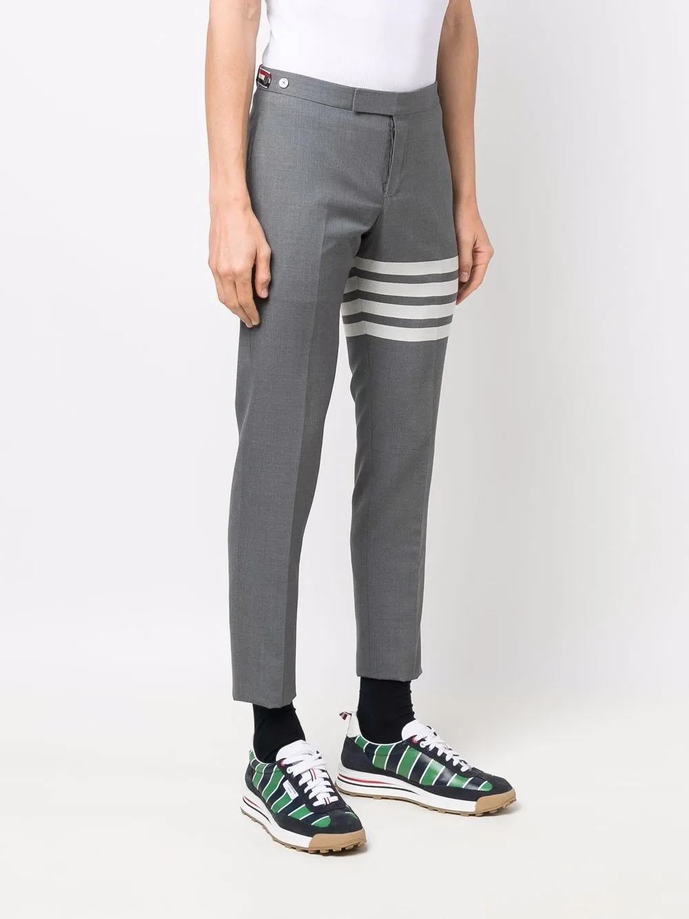 Thom Browne Plain Weave 4-Bar Low-rise Trousers in Grey, view 4