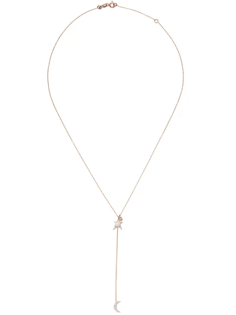 Kismet By Milka 14kt rose gold Struck star chain moon lariat diamond necklace