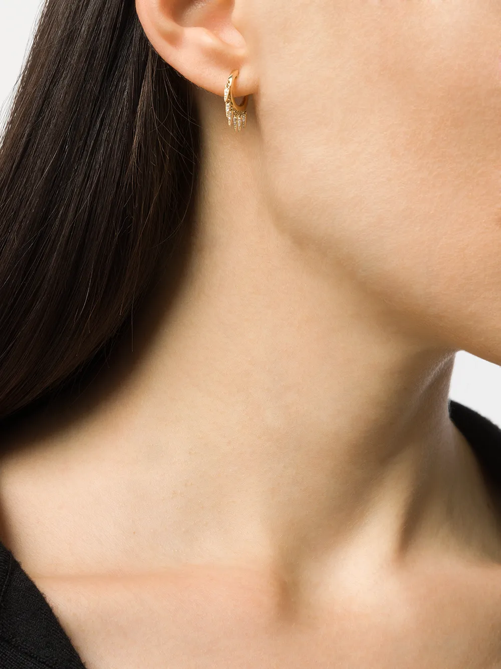 Sydney Evan 14kt yellow gold Fringe huggie diamond hoop earrings | Fine Jewelry | Image 2