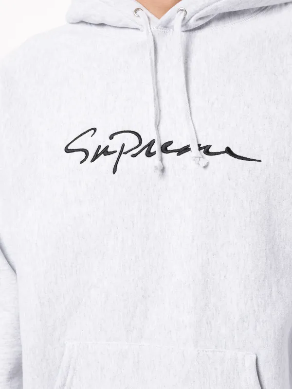 Supreme script hoodie grey deals