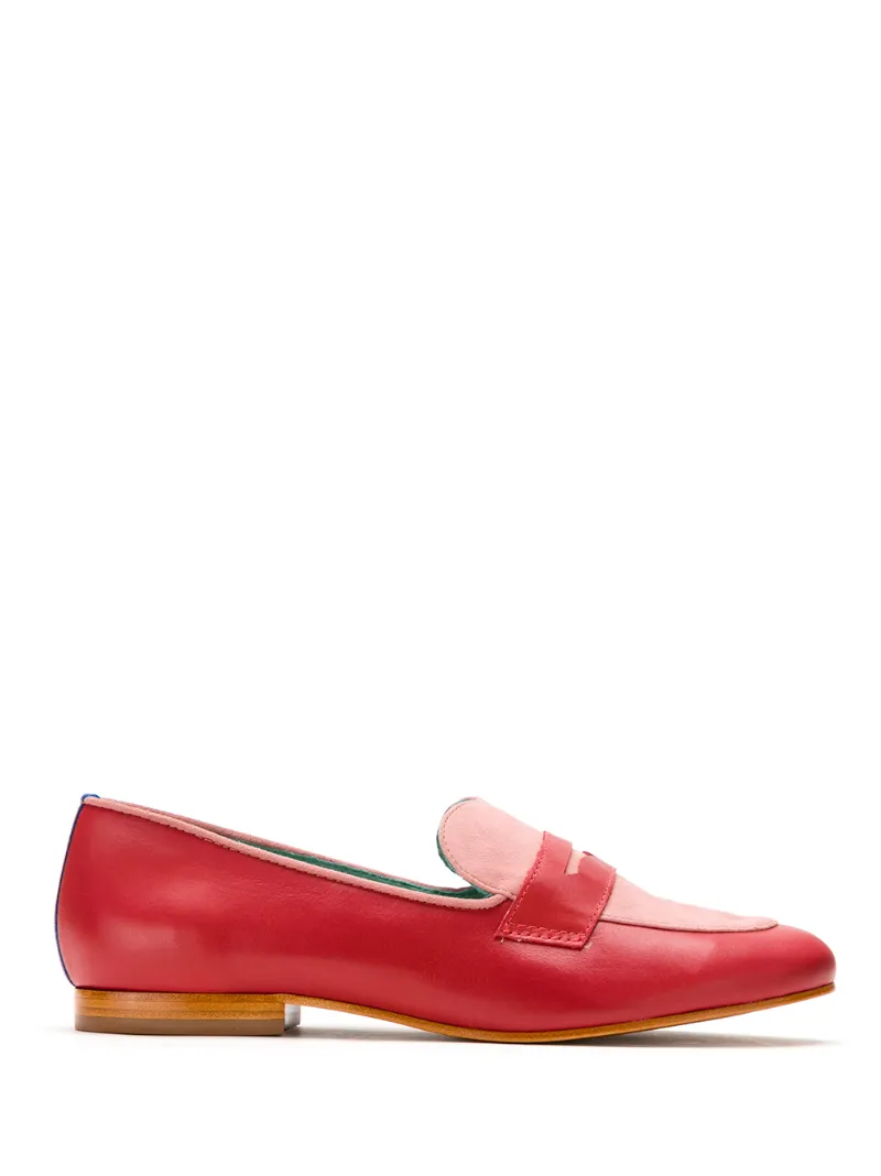 Blue Bird Shoes Boyish Heart Leather Loafers In Red