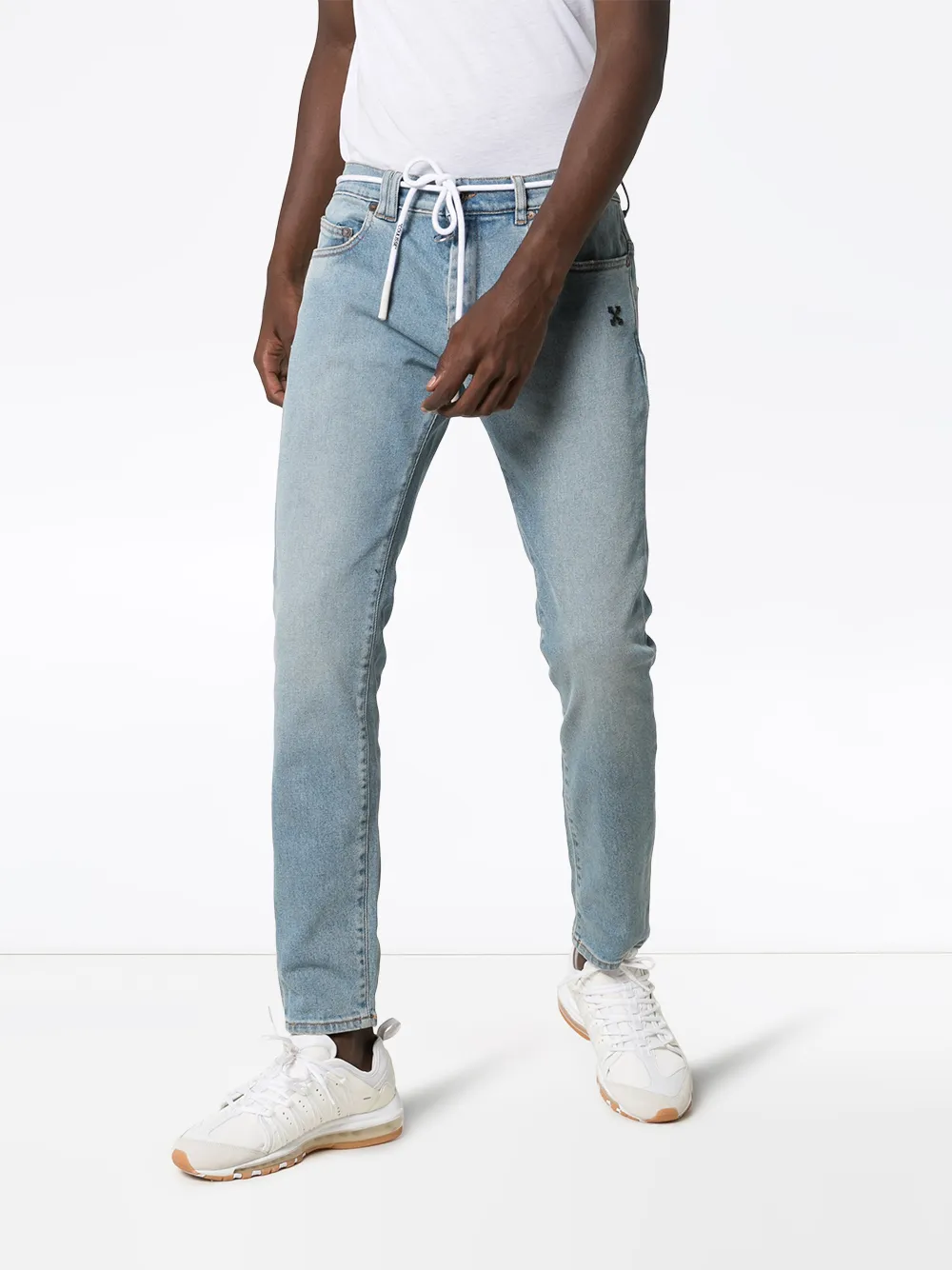 фото Off-white джинсы с принтом в диагональную полоску