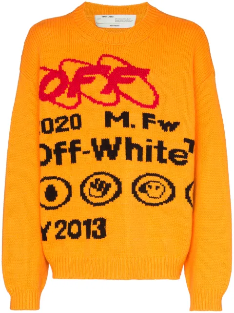 Click to view more detailed imagery on our partner's website Off-White Industrial Y013 Intarsia Wool-Blend Sweater In 6010 Yellow Black