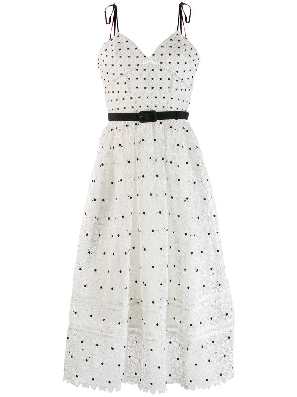 white polka dot midi dress