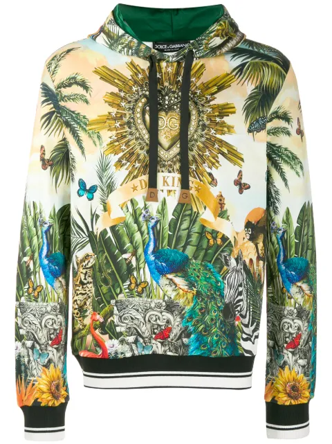 Click to view more detailed imagery on our partner's website Dolce & Gabbana Tropical Latino-Print Cotton Hooded Sweatshirt In Hhih3 Giardino 2 F.Multico