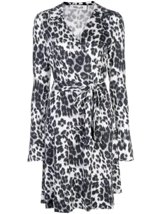 black and white leopard print wrap dress