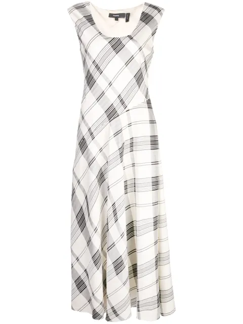 Click to view more detailed imagery on our partner's website Theory Tango Asymmetric Checked Jacquard Maxi Dress In White