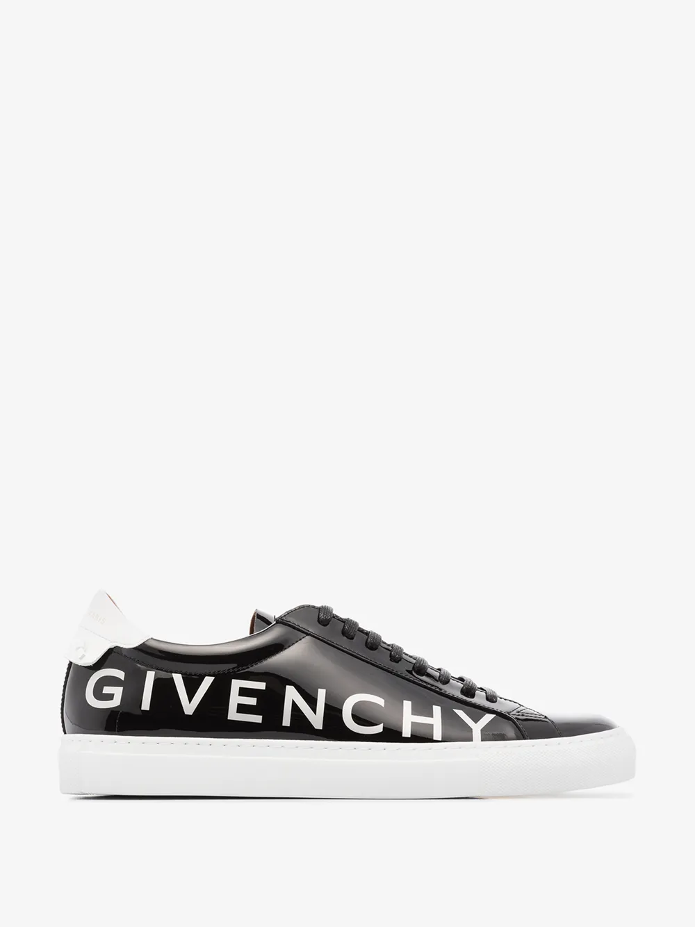 GIVENCHY GIVENCHY BLACK URBAN STREET LOGO PATENT LEATHER SNEAKERS,BH0002H0L314147659