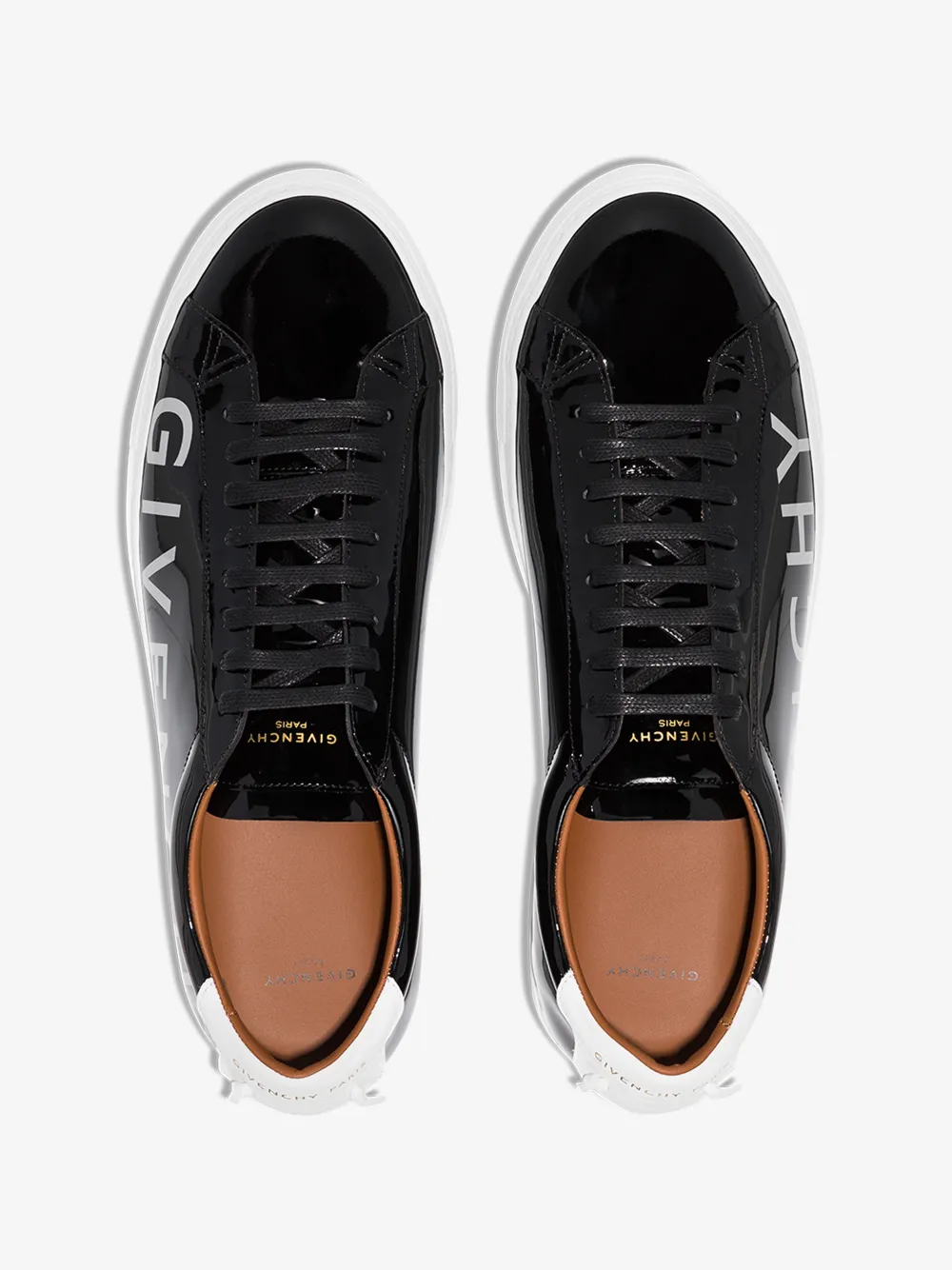 GIVENCHY GIVENCHY BLACK URBAN STREET LOGO PATENT LEATHER SNEAKERS,BH0002H0L314147659