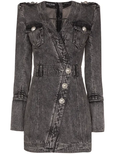 Click to view more detailed imagery on our partner's website Balmain Wrap Style Button-up Denim Dress In 0pd Noir