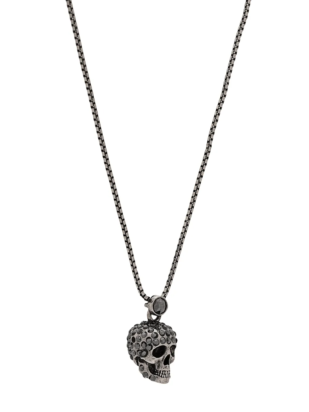 Shop Alexander Mcqueen Pave Skull Pendant Necklace In Silver