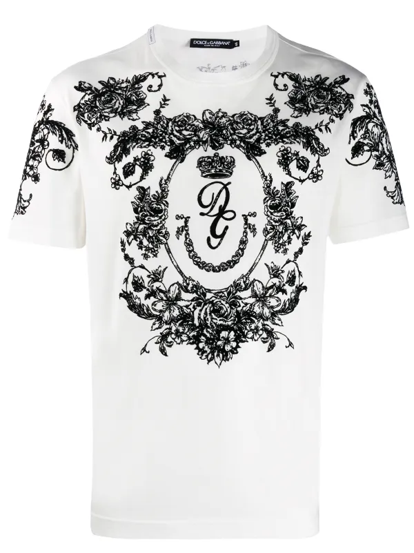 Dolce Gabbana Flocked Dg Floral Print T Shirt Ss20 Farfetch Com