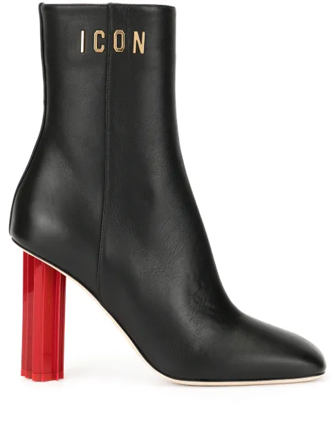 Click to view more detailed imagery on our partner's website Dsquared2 Ankle Boots Canadiana Calfskin Logo Metallic Black
