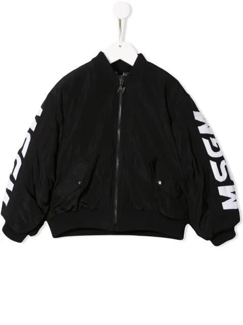 MSGM Kids chamarra bomber con logo estampado