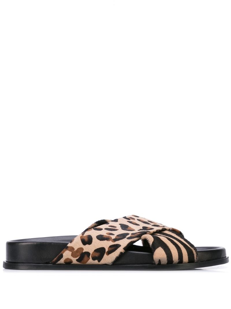 Anine Bing Leopard Crisscross Strap Sandals In Brown