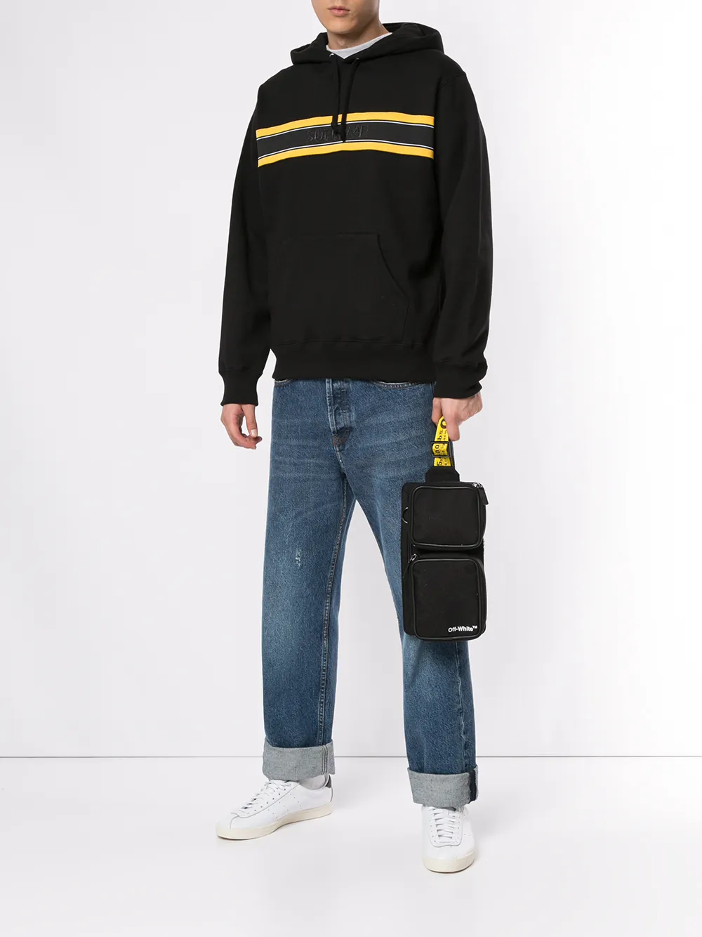 chest stripe logo hooded sweatshirt