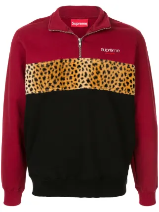 Supreme leopard print Panel half zip Sweatshirt Red FARFETCH QA