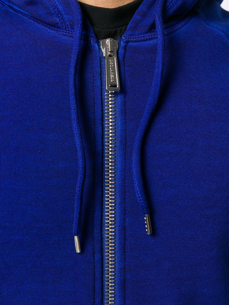 Shop Dsquared2 Contrasting Logo Zipped Hoodie In Blue