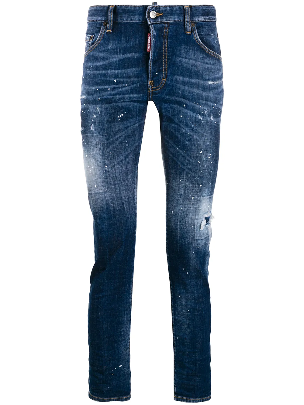 black jeans with blue paint splatter